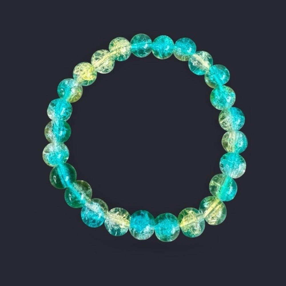Blue Lime Crackle Glass Bead Bracelet